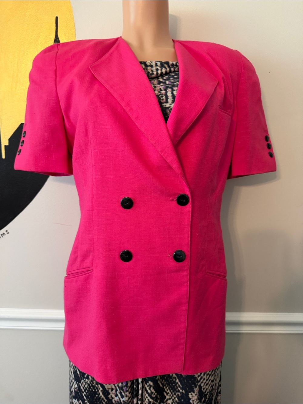 Hot Pink Double-Breasted Short-Sleeve Blazer